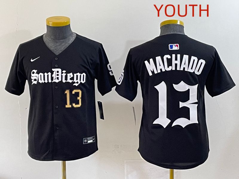 Youth 2025 San Diego Padres 13 Machado Black Five generations Joint Name Nike MLB Jersey style 9